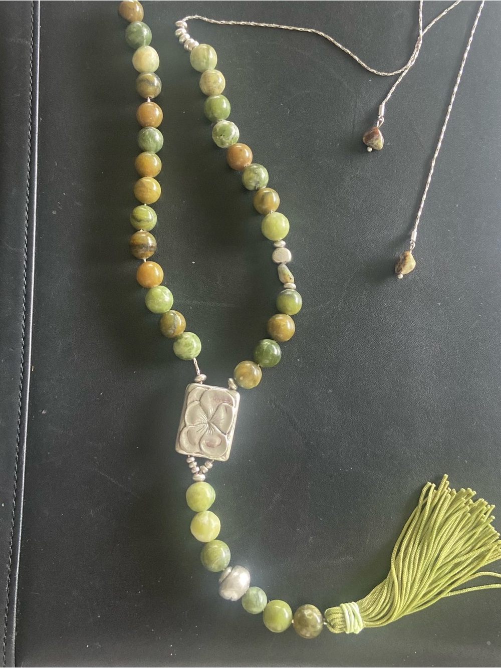 CHICO’S BOHO Agate beaded Mala Style adjustable tassel necklace. Beautifu